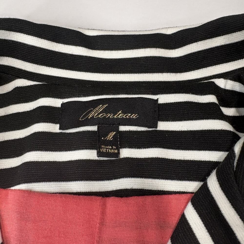 MONTEAU Size M Stripe Blazer Jacket Black White Hot Pink Lined Button Stretch - Picture 2 of 8